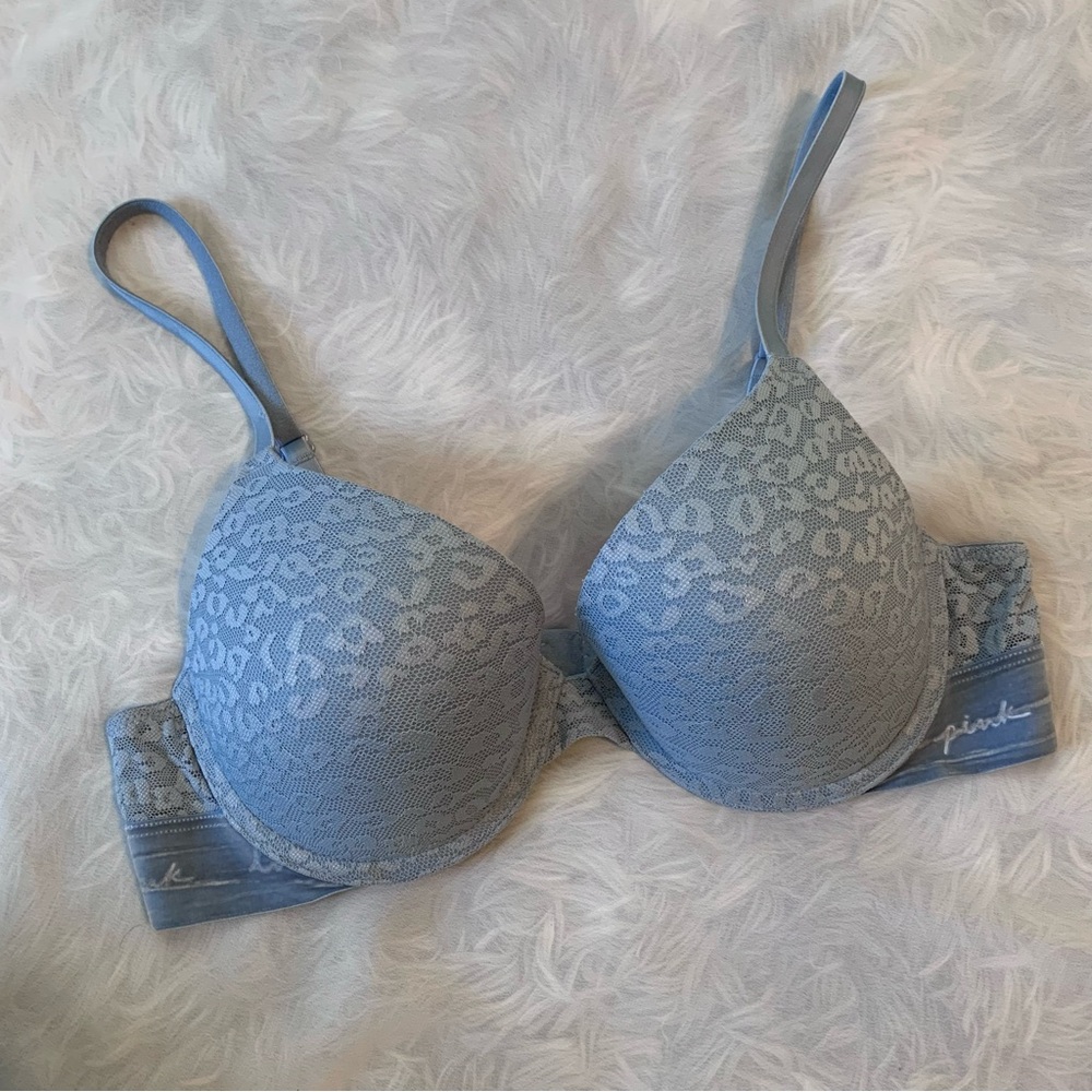 PINK Victoria's Secret Blue Lace Push Up Bra
